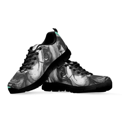 English Bulldog With Glasses Print Black Sneakers