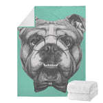 English Bulldog With Glasses Print Blanket