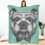 English Bulldog With Glasses Print Blanket