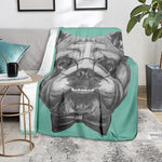 English Bulldog With Glasses Print Blanket