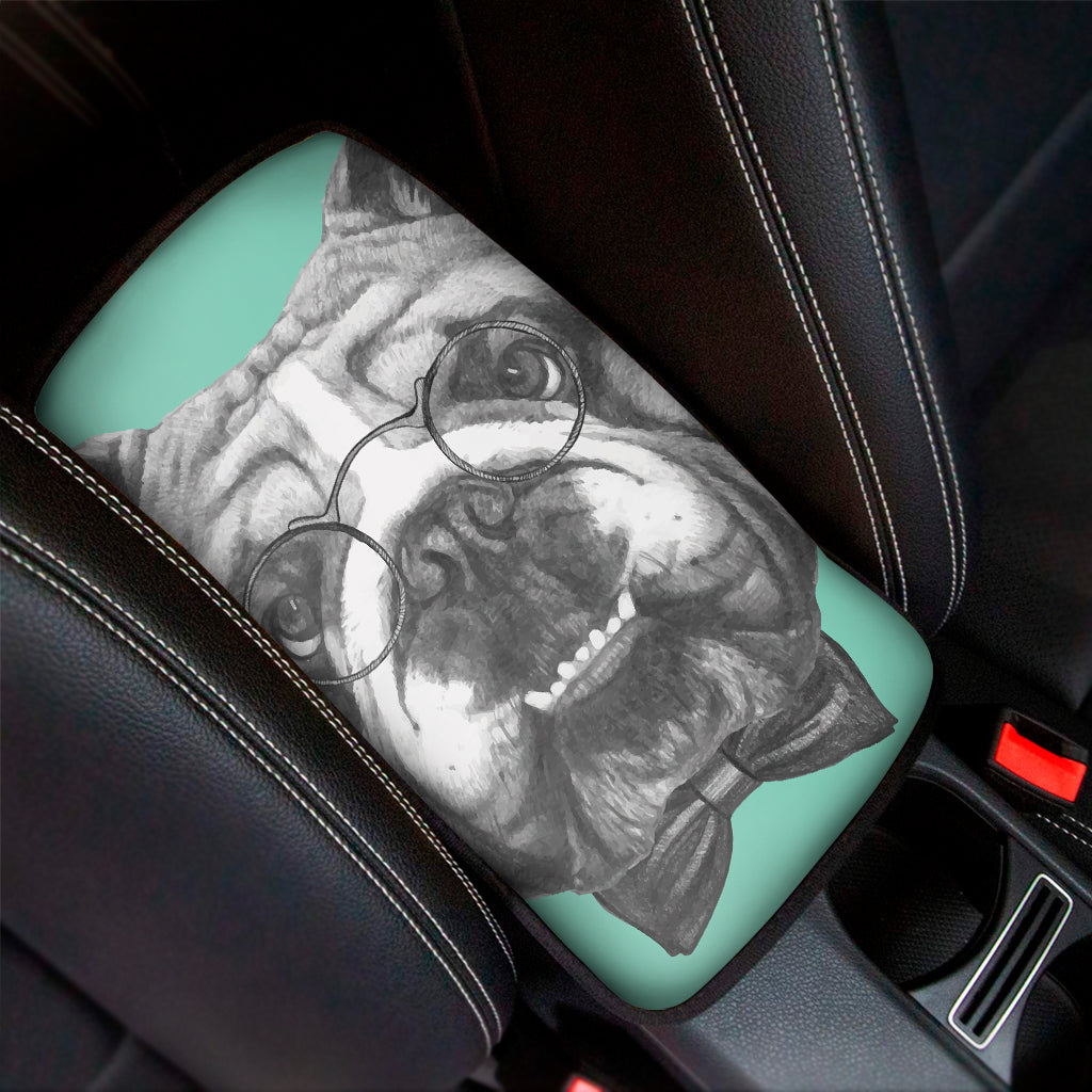 English Bulldog With Glasses Print Car Center Console Cover