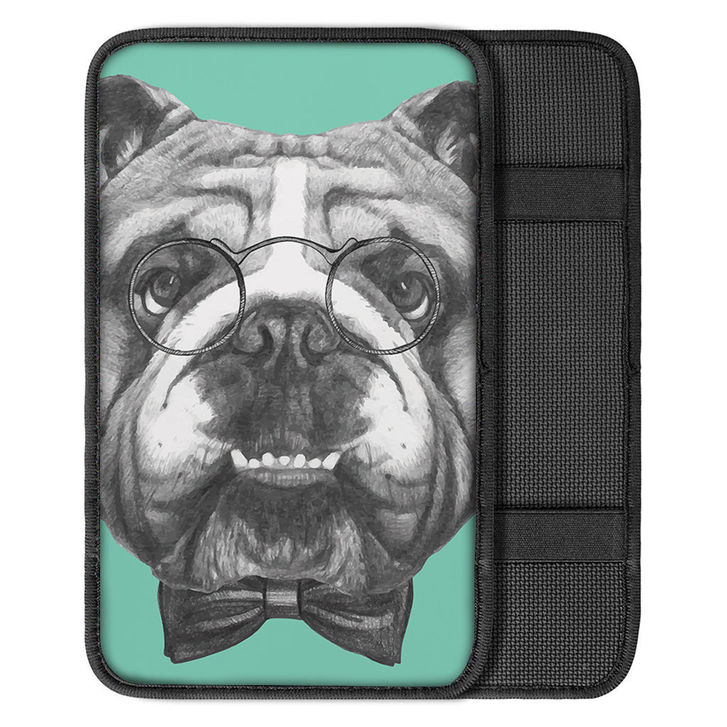 English Bulldog With Glasses Print Car Center Console Cover