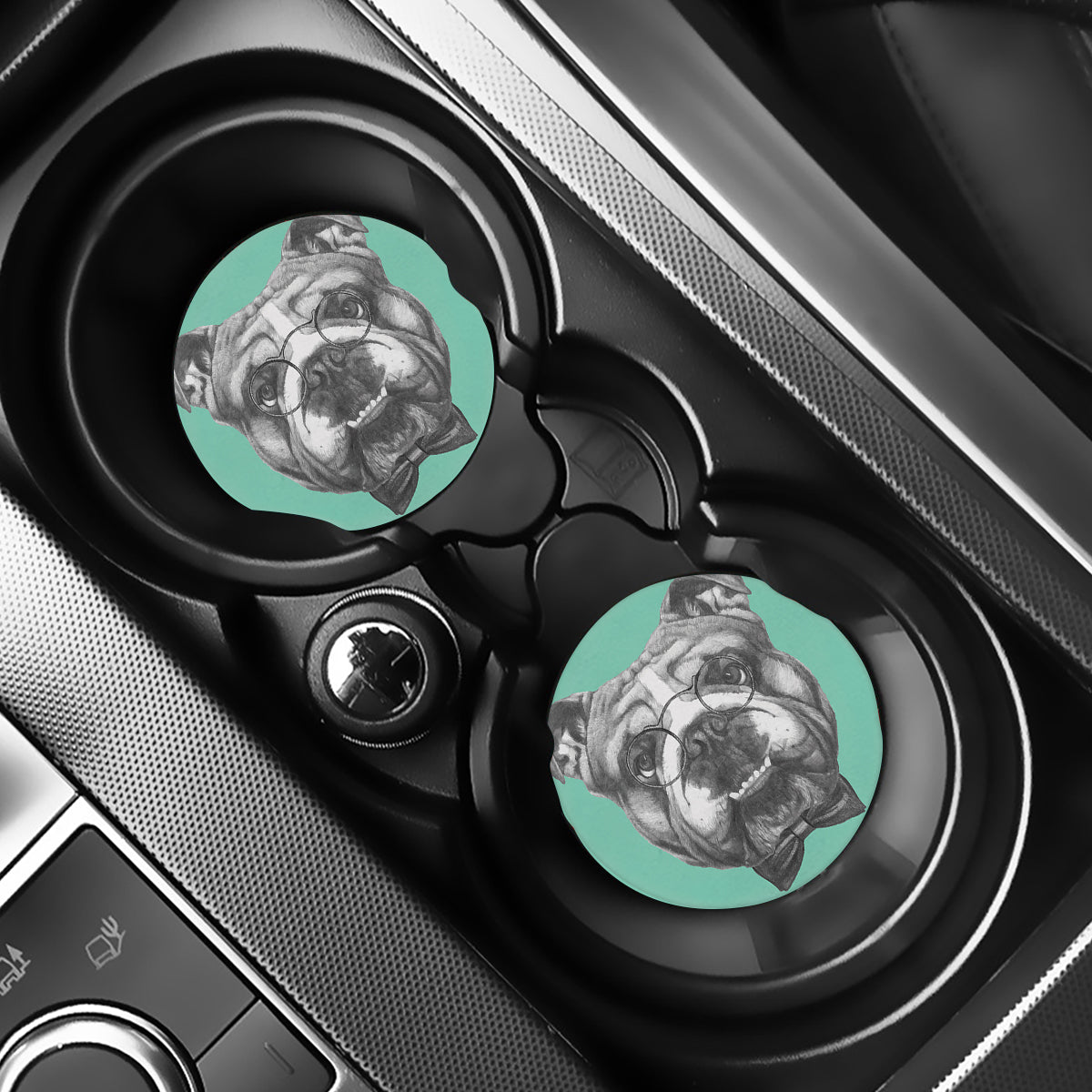 English Bulldog With Glasses Print Car Coasters