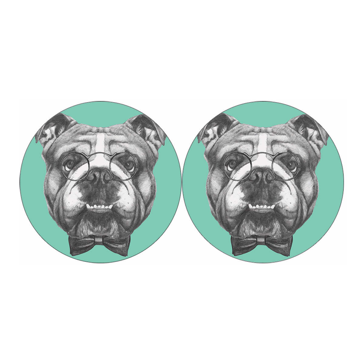 English Bulldog With Glasses Print Car Coasters