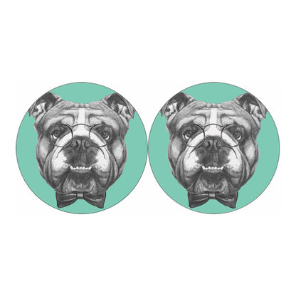 English Bulldog With Glasses Print Car Coasters