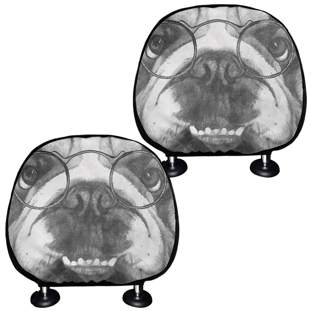 English Bulldog With Glasses Print Car Headrest Covers