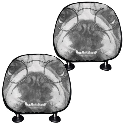 English Bulldog With Glasses Print Car Headrest Covers