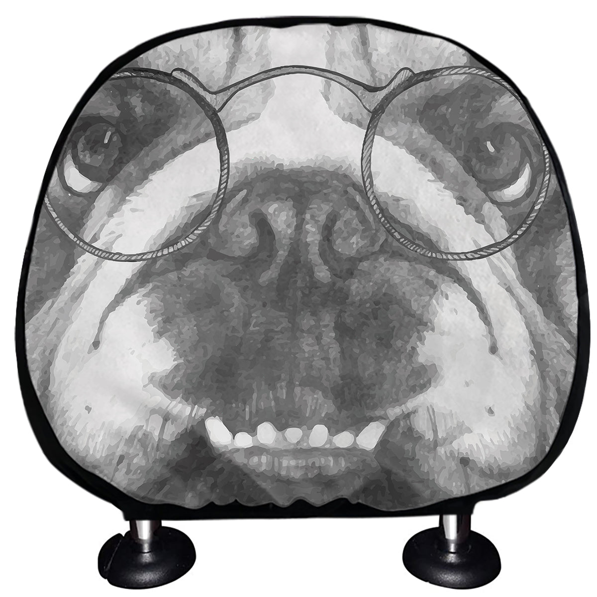 English Bulldog With Glasses Print Car Headrest Covers