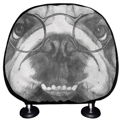 English Bulldog With Glasses Print Car Headrest Covers