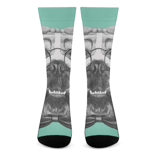 English Bulldog With Glasses Print Crew Socks