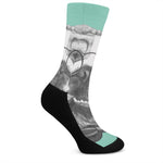 English Bulldog With Glasses Print Crew Socks