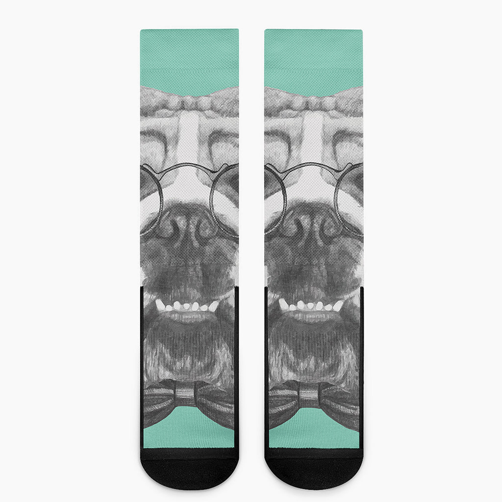 English Bulldog With Glasses Print Crew Socks