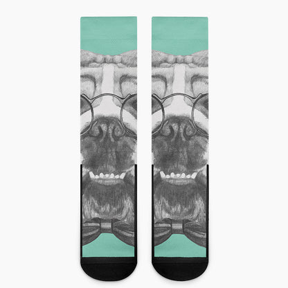 English Bulldog With Glasses Print Crew Socks