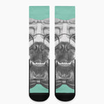 English Bulldog With Glasses Print Crew Socks