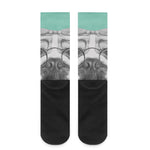 English Bulldog With Glasses Print Crew Socks