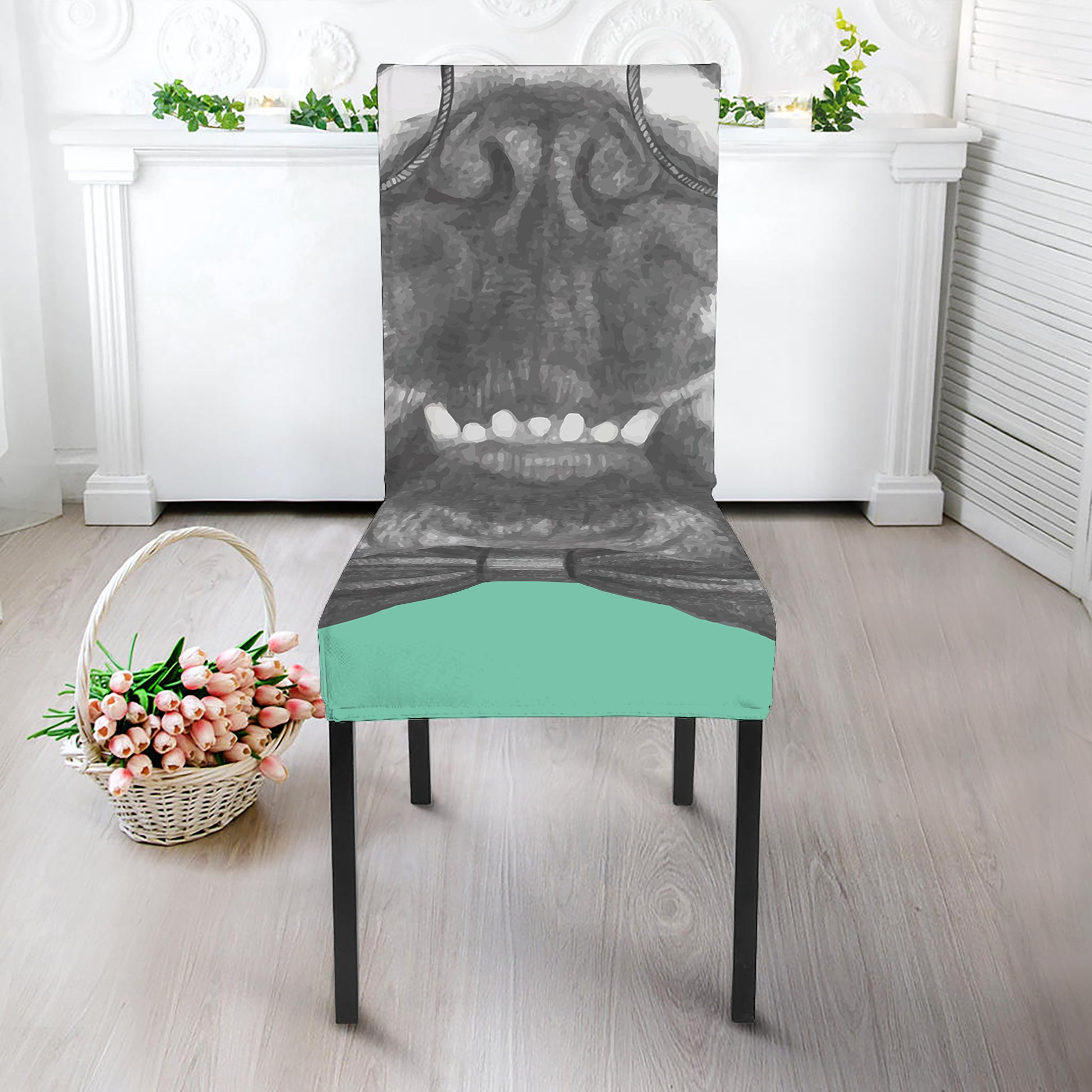 English Bulldog With Glasses Print Dining Chair Slipcover
