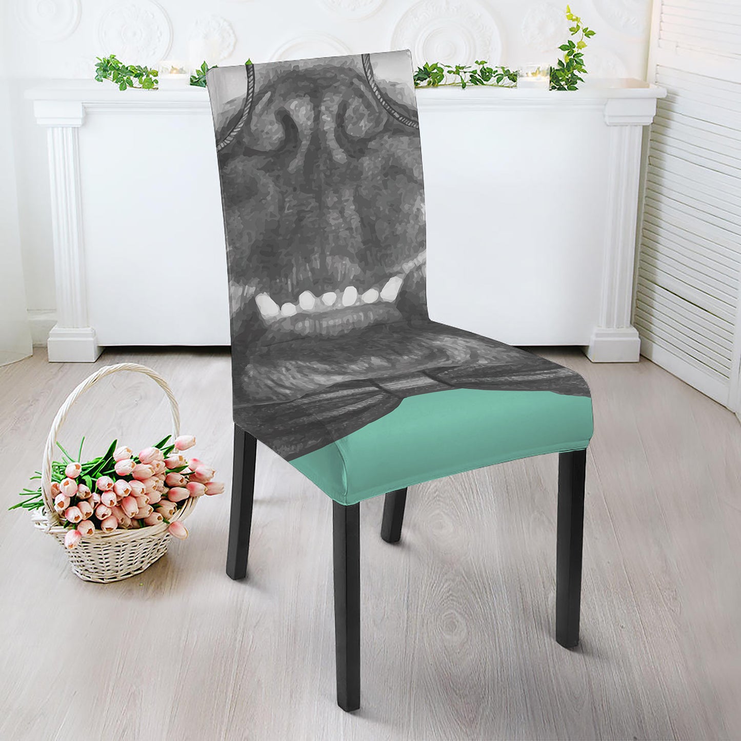 English Bulldog With Glasses Print Dining Chair Slipcover