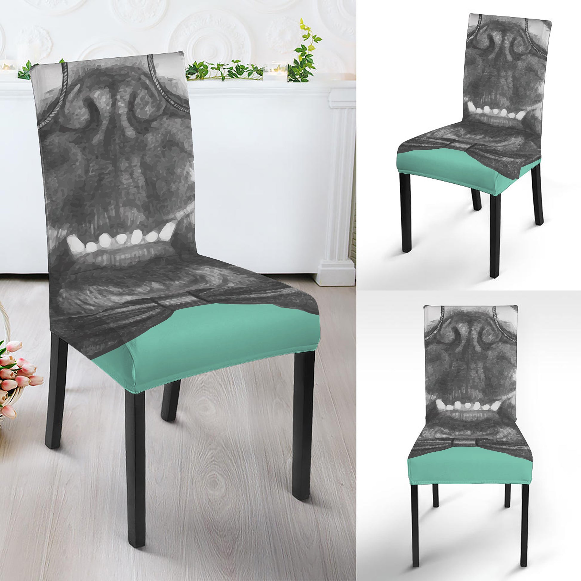 English Bulldog With Glasses Print Dining Chair Slipcover