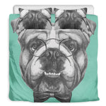 English Bulldog With Glasses Print Duvet Cover Bedding Set