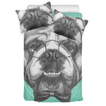 English Bulldog With Glasses Print Duvet Cover Bedding Set