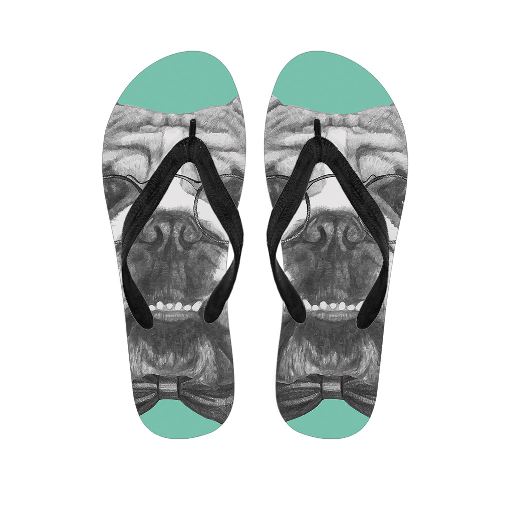 English Bulldog With Glasses Print Flip Flops