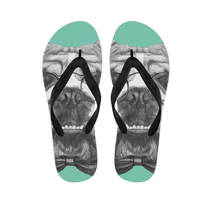 English Bulldog With Glasses Print Flip Flops