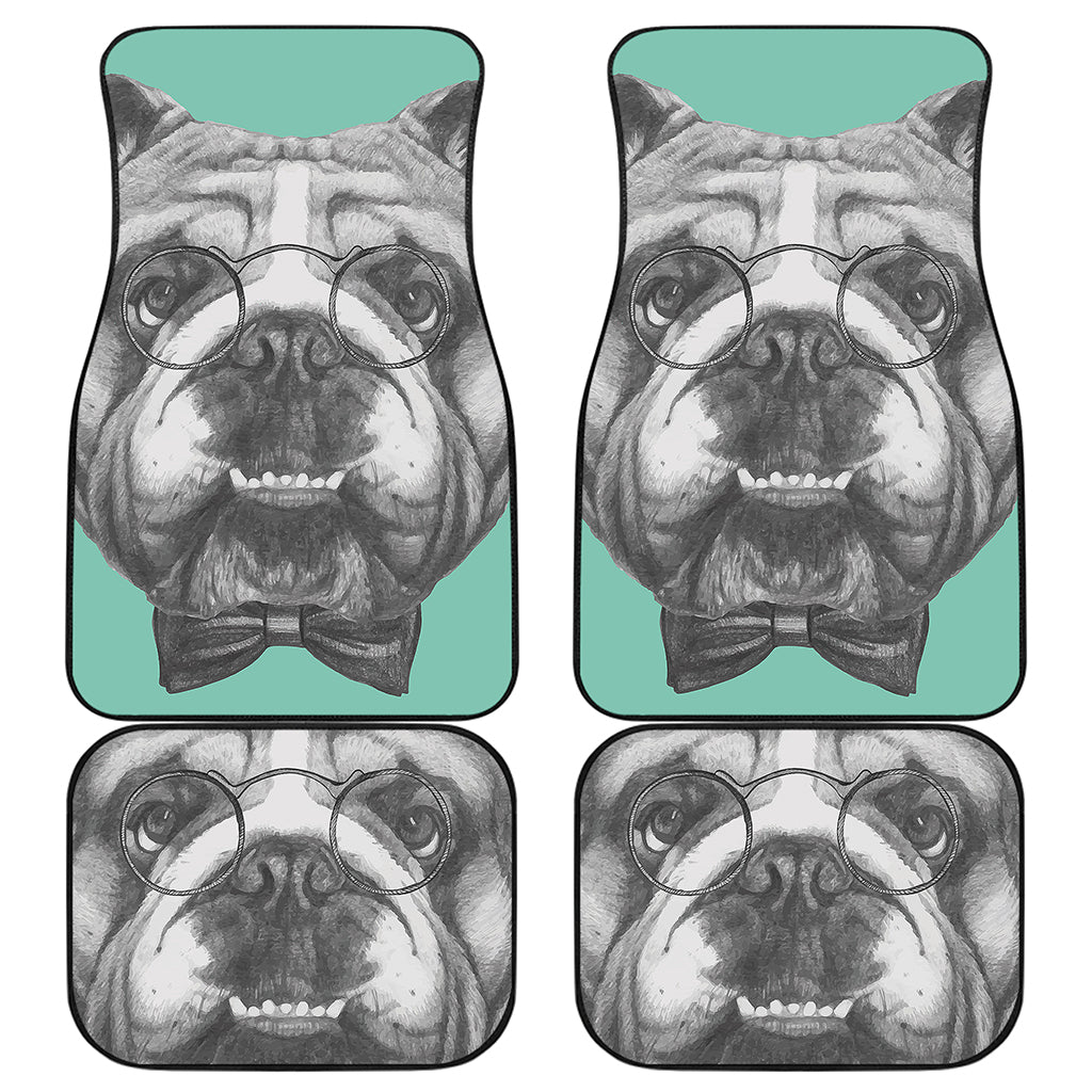 English Bulldog With Glasses Print Front and Back Car Floor Mats