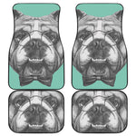 English Bulldog With Glasses Print Front and Back Car Floor Mats