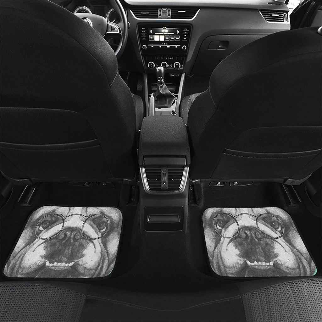 English Bulldog With Glasses Print Front and Back Car Floor Mats