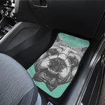 English Bulldog With Glasses Print Front and Back Car Floor Mats