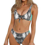 English Bulldog With Glasses Print Front Bow Tie Bikini