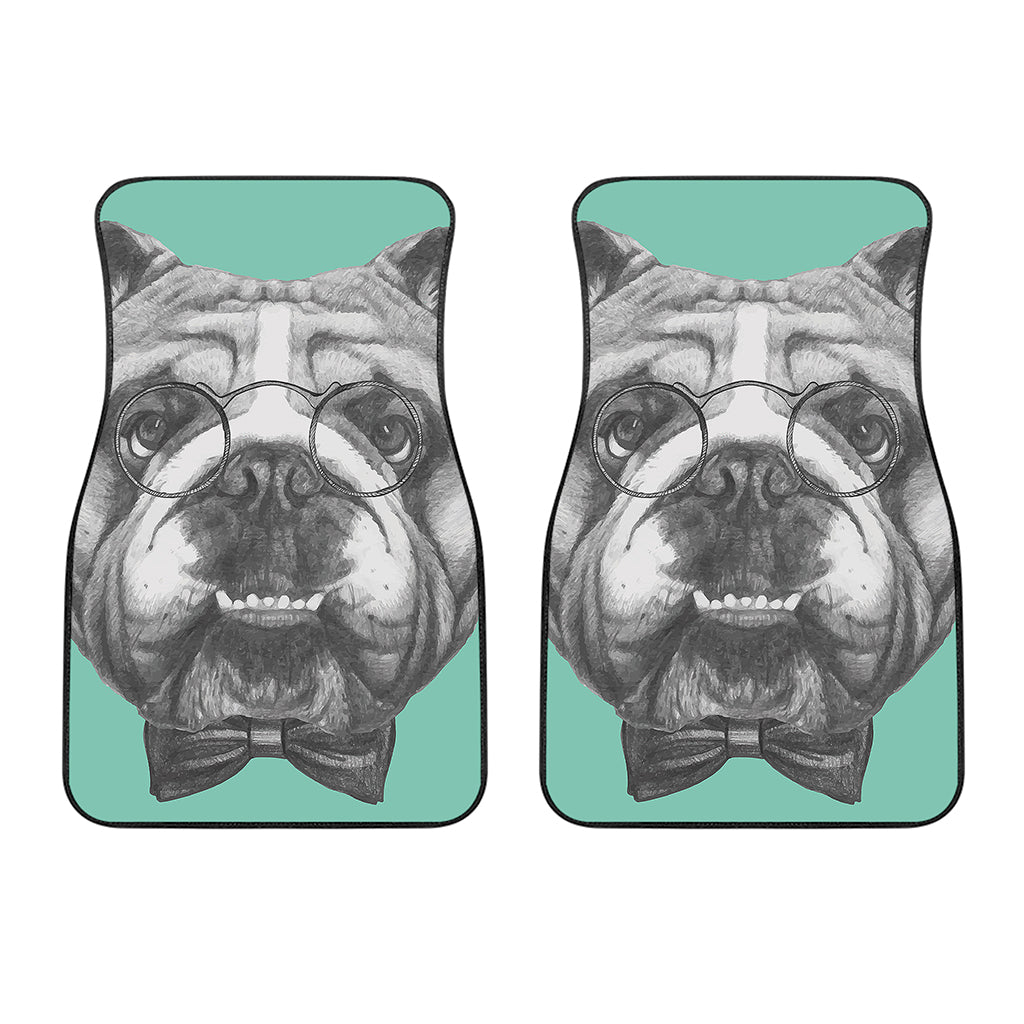 English Bulldog With Glasses Print Front Car Floor Mats