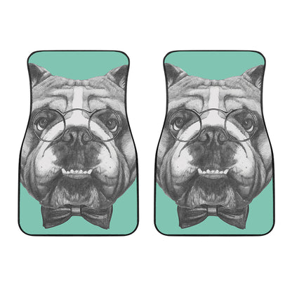 English Bulldog With Glasses Print Front Car Floor Mats