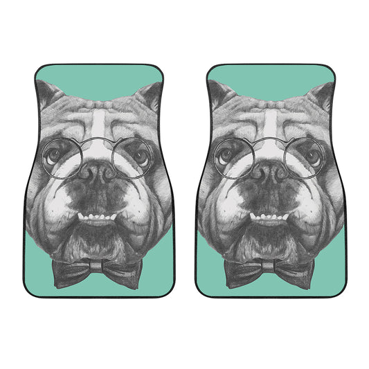 English Bulldog With Glasses Print Front Car Floor Mats