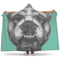 English Bulldog With Glasses Print Hooded Blanket