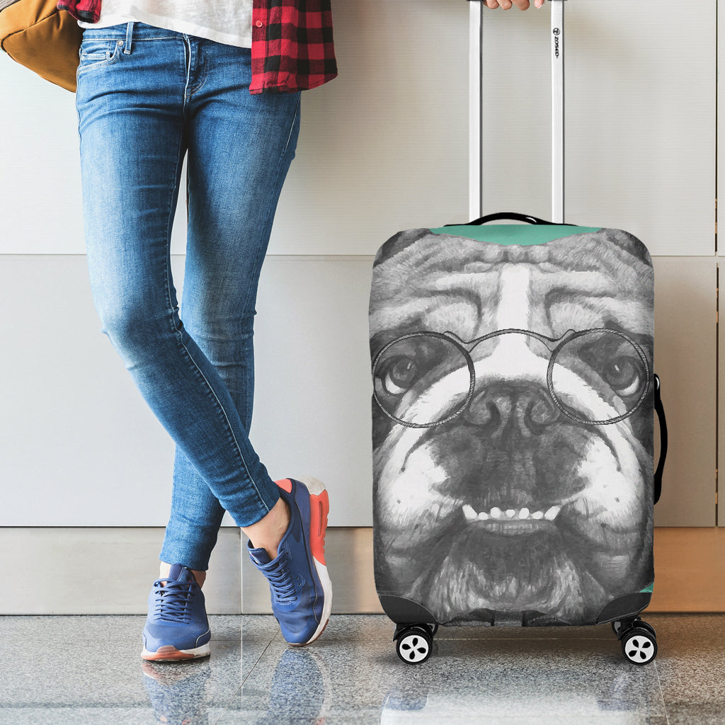 English Bulldog With Glasses Print Luggage Cover