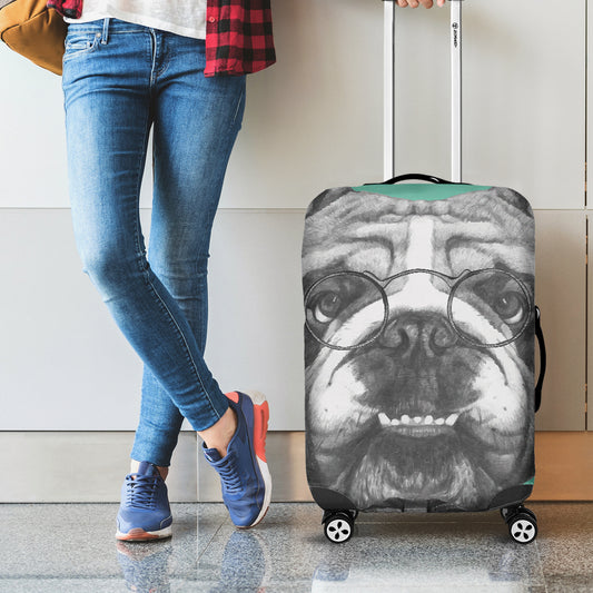 English Bulldog With Glasses Print Luggage Cover