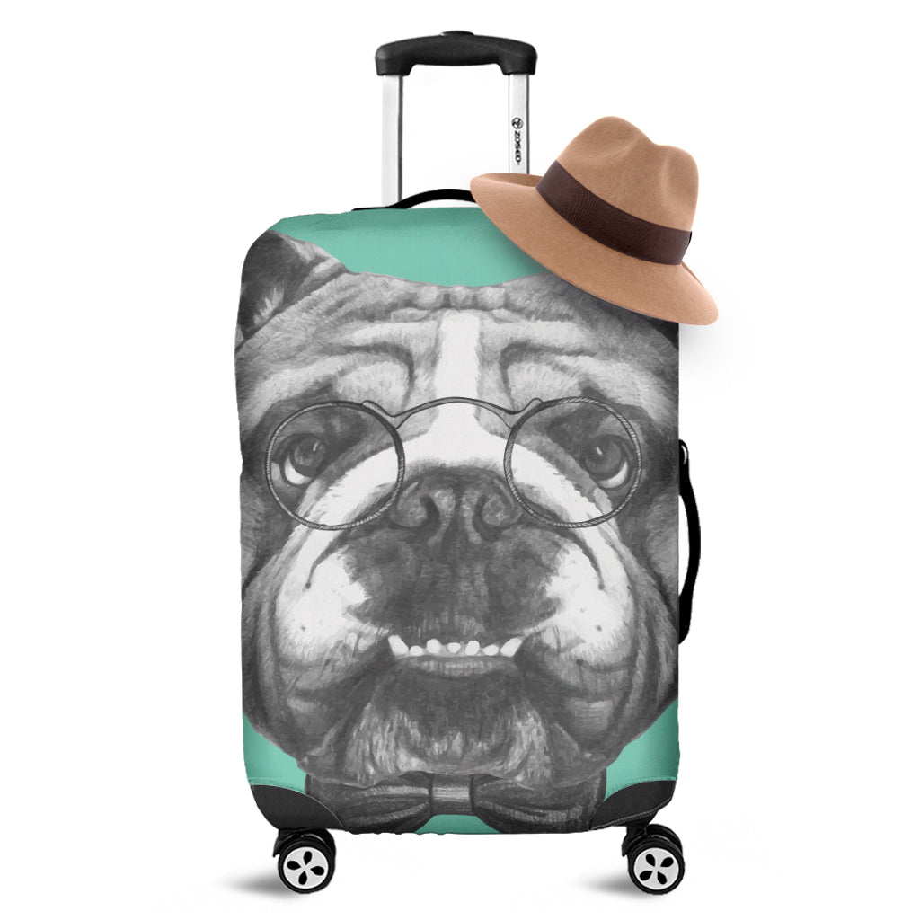 English Bulldog With Glasses Print Luggage Cover