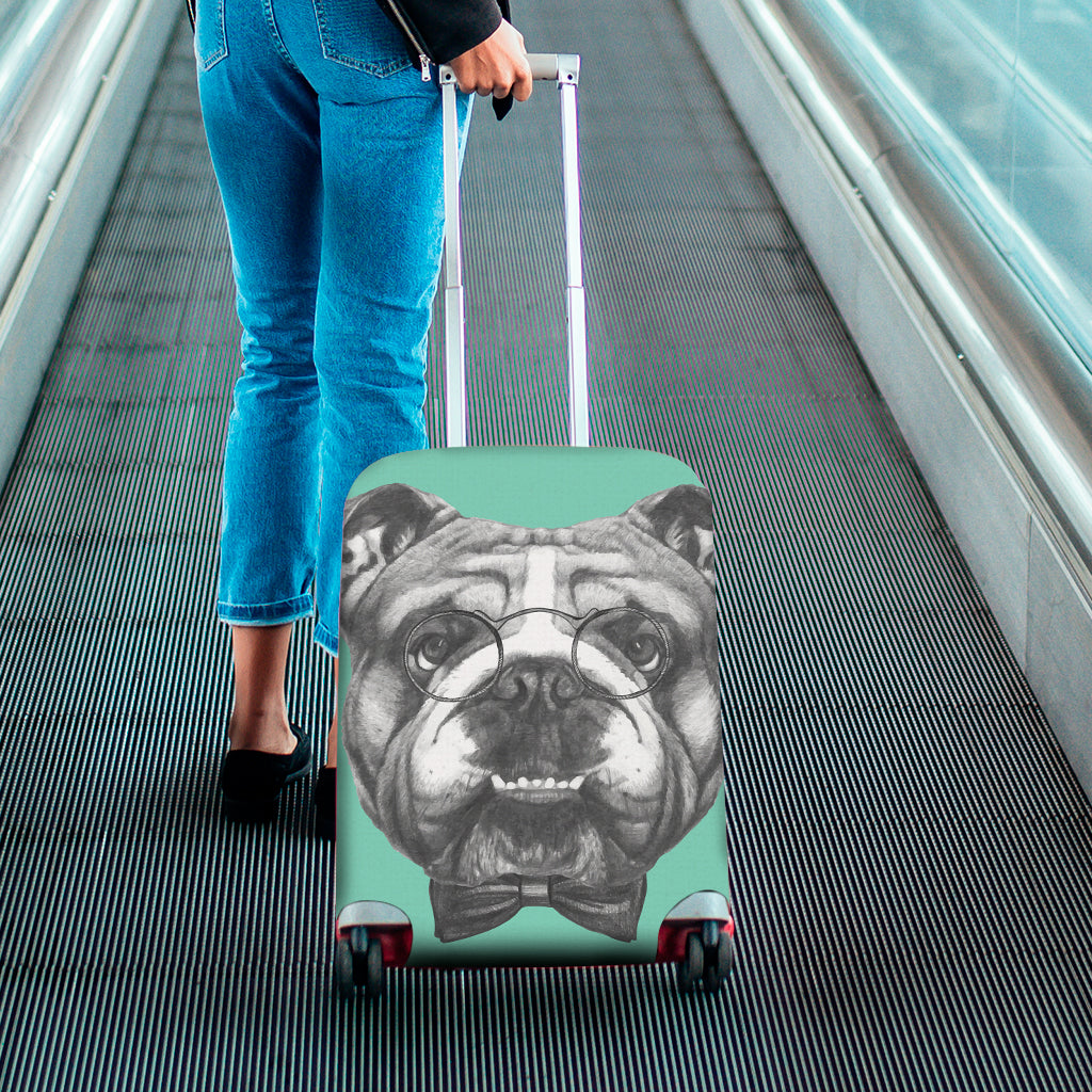 English Bulldog With Glasses Print Luggage Cover