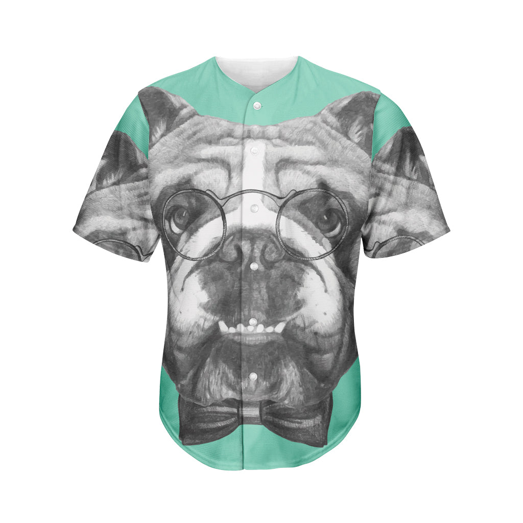 English Bulldog With Glasses Print Men's Baseball Jersey