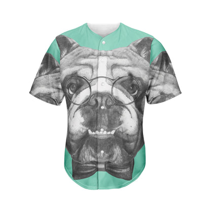 English Bulldog With Glasses Print Men's Baseball Jersey