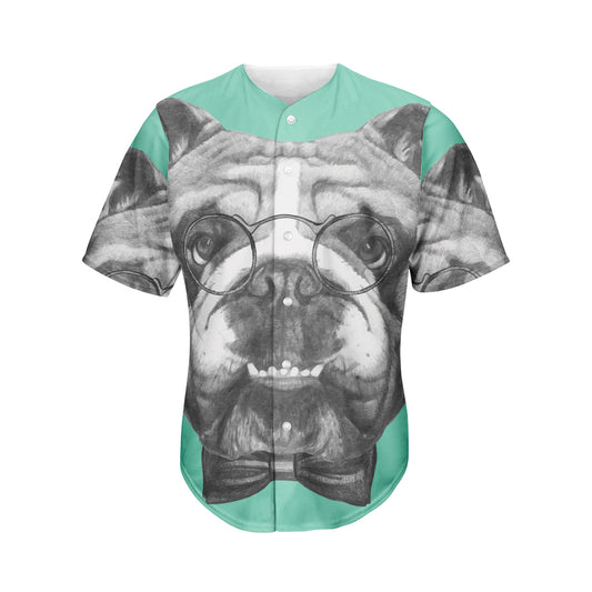 English Bulldog With Glasses Print Men's Baseball Jersey