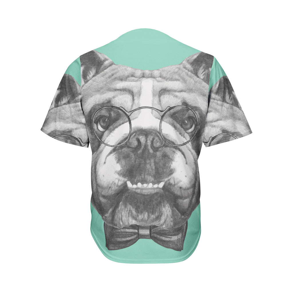 English Bulldog With Glasses Print Men's Baseball Jersey