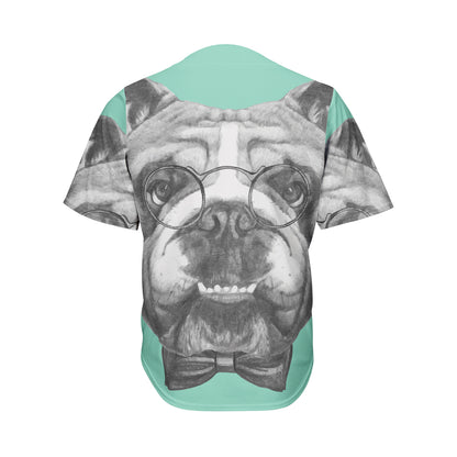 English Bulldog With Glasses Print Men's Baseball Jersey