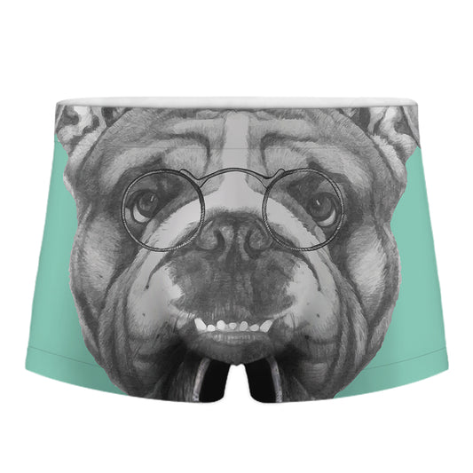 English Bulldog With Glasses Print Men's Boxer Briefs