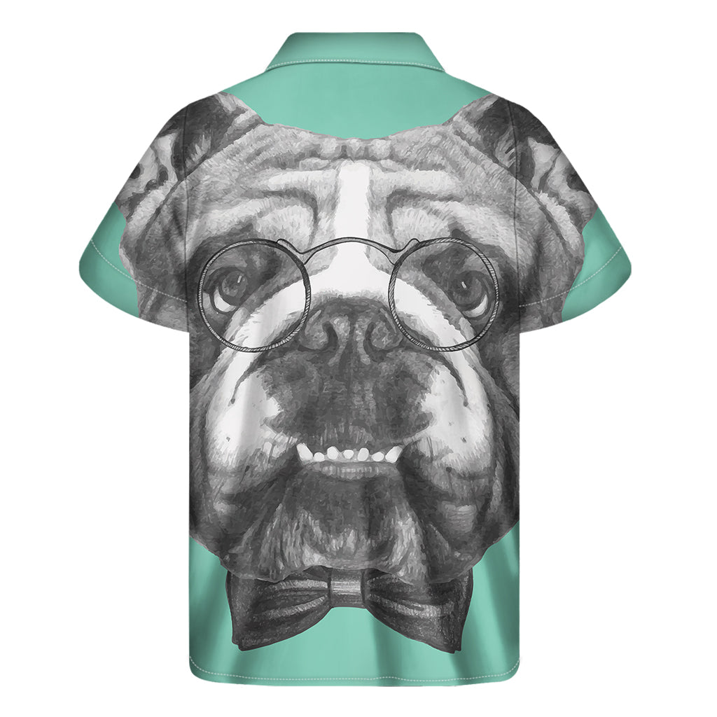 English Bulldog With Glasses Print Men's Short Sleeve Shirt