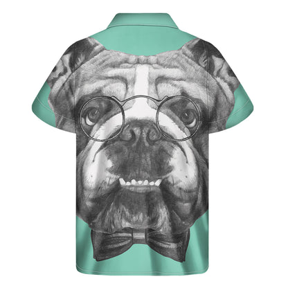 English Bulldog With Glasses Print Men's Short Sleeve Shirt
