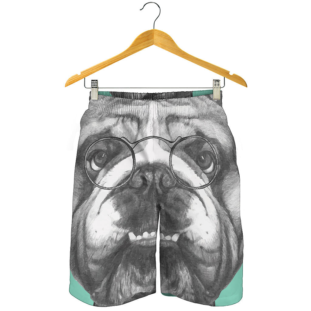 English Bulldog With Glasses Print Men's Shorts