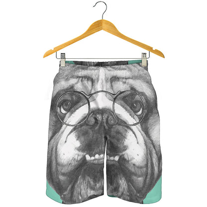 English Bulldog With Glasses Print Men's Shorts