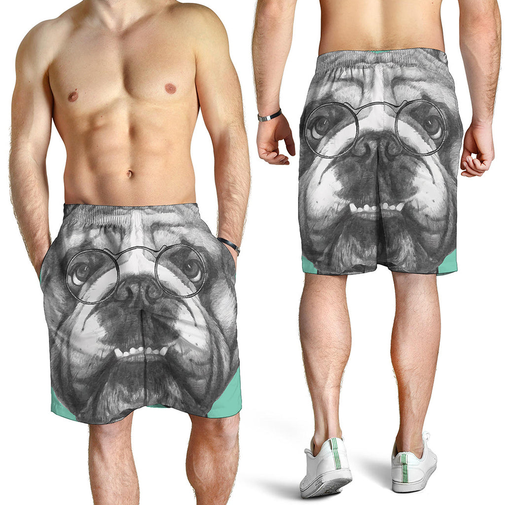 English Bulldog With Glasses Print Men's Shorts
